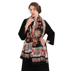 7636 100% Wool Travel Scarf Long Pashmina Shawls And Wraps For Women